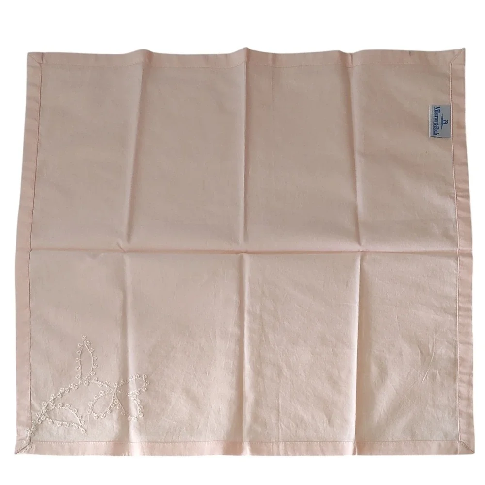 Villeroy and‎ Boch Embroidered Napkins Cotton Light Pink Peach Set of Four